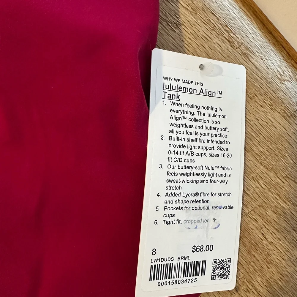 Lululemon berry rumble size 8 cropped tank align - Picture 2 of 3